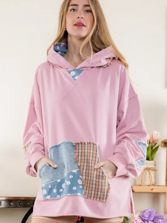 #20 New! Oversized Patchwork Hooded Sweatshirt - Picture 2 of 3